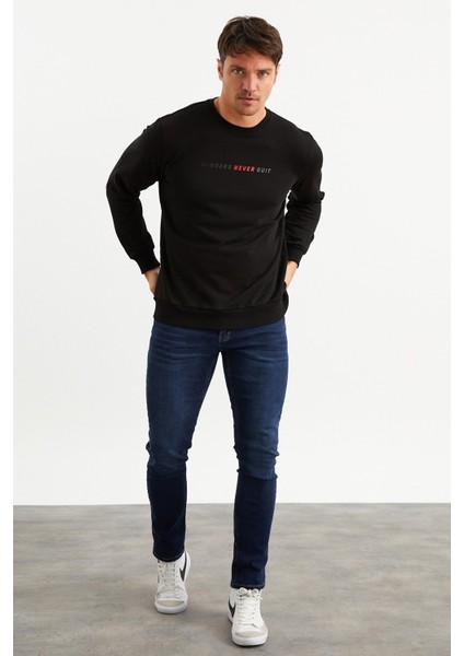 5013 Erkek Bisiklet Yaka Baskılı Sweatshirt fiyatları