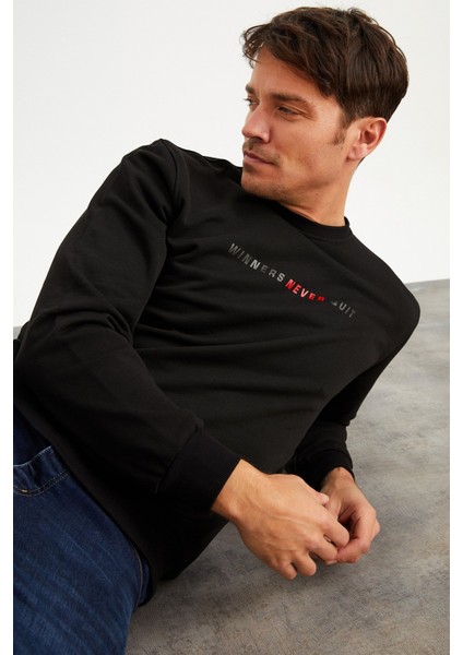 5013 Erkek Bisiklet Yaka Baskılı Sweatshirt modelleri