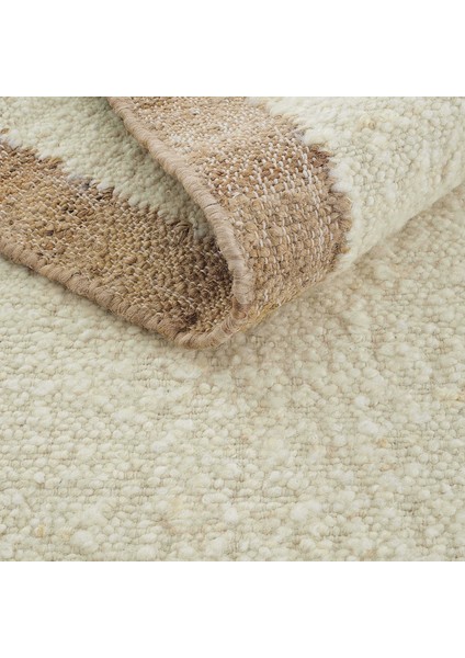 Wool 01 Natural Yün Halı Jüt Halı Yolluk El Dokuma Jüt Kilim Hasır Halı Bohem El Halısı Krem Halı