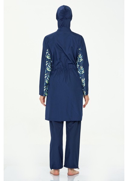 8284-24 Koyu Lacivert Jileli Battal Boy Tam Kapalı Tesettür Mayo indirimleri