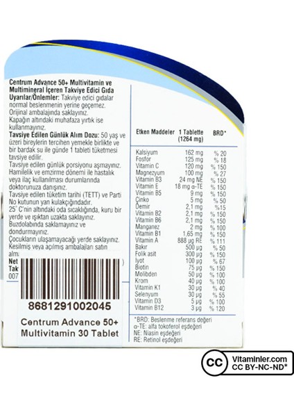 Advance 50 Multivitamin 30 Tablet -Yeni Ambalaj