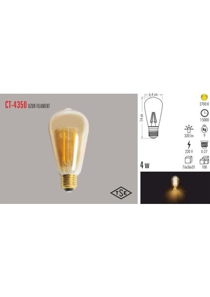 CT-4350 Uzun Flament LED Ampül 5'li Paket