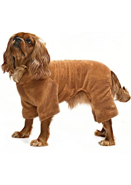 Küçük ve Orta Irk Köpek Pijama Polar Tulum Yumbo Kahverengi Köpek Kıyafeti