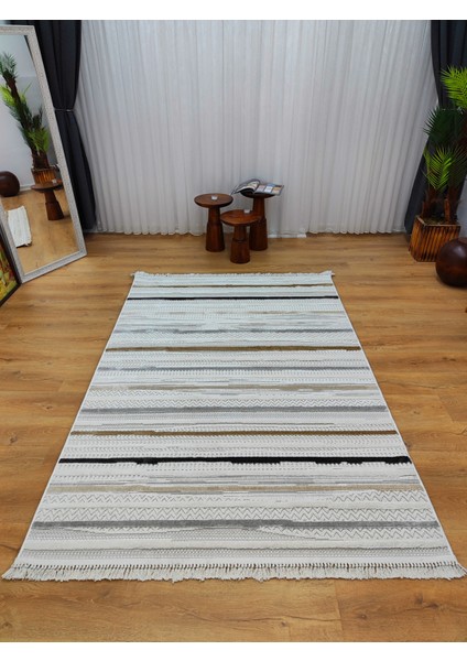 Trendycarpet Bambu Dokusunda Dekoratif Halı Bej 8803