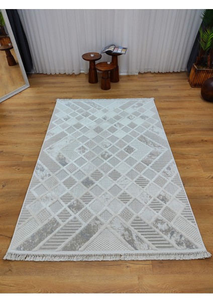 Trendycarpet Bambu Dokusunda Dekoratif Halı Krem 8802