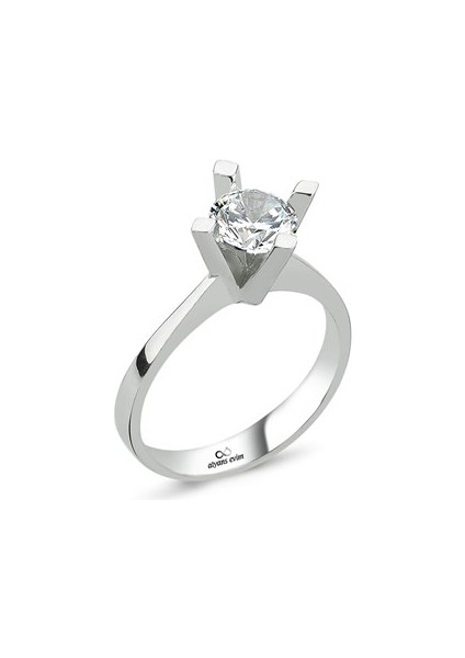 Çapraz Montür Swarovski Taşlı 925 Gümüş Tektaş Yüzük