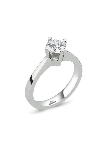 Çapraz Montür Swarovski Taşlı 925 Gümüş Tektaş Yüzük