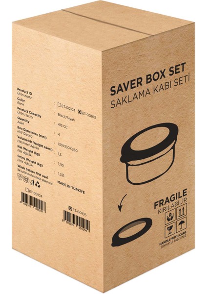 C508X4 Siyah Inci 4'lü Saklama Kabı Seti - Siyah / Şeffaf
