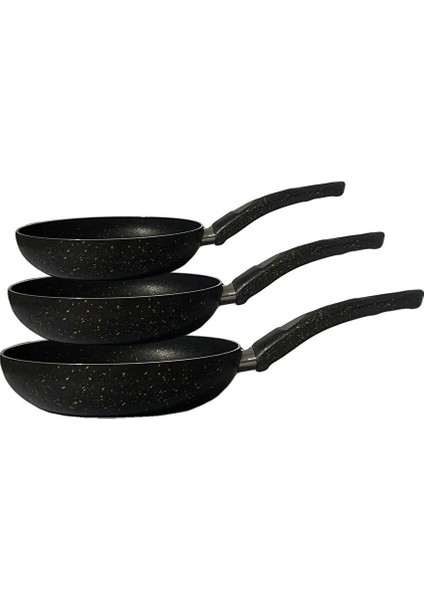 Granit Tava 3 Lü Çeyiz Seti (20- 24 - 28 cm ) - Siyah Yanmaz , Yapışmaz , 3 mm 1.kalite