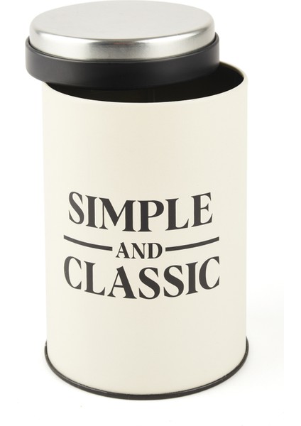 Simple Classic Metal Saklama Kabı - Krem / Siyah - 570 ml