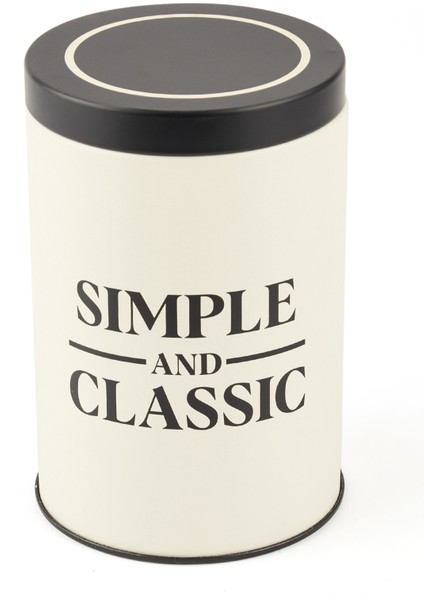 Simple Classic Metal Saklama Kabı - Krem / Siyah - 570 ml