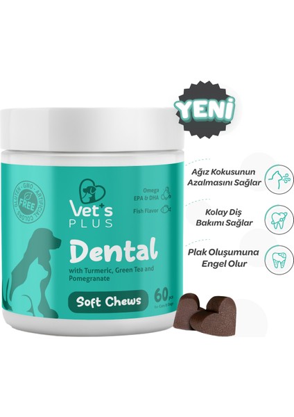 Vet's Plus Dental Çiğnenebilir Tablet 60'lı (Kedi ve Köpekler için Diş Bakımı)