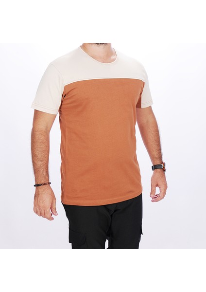 0 Yaka Omuz Robalı Tişört Kahve Bej