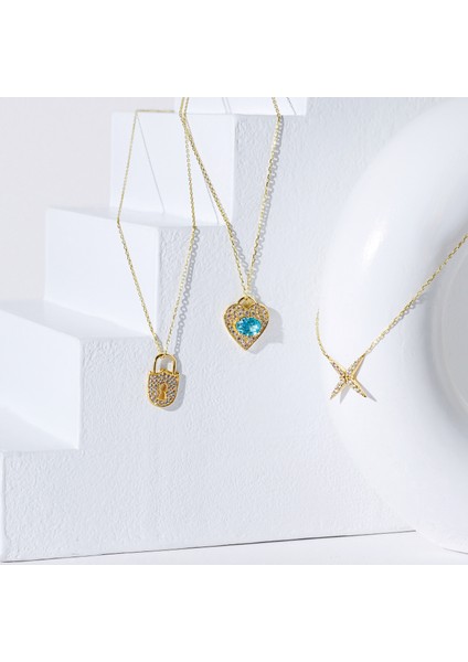 Kairos Jewelry 14 Ayar Altın Diamond & Swiss Blue Topaz Turquoise Blue Enamel Kolye KRS-N155-14GNZ