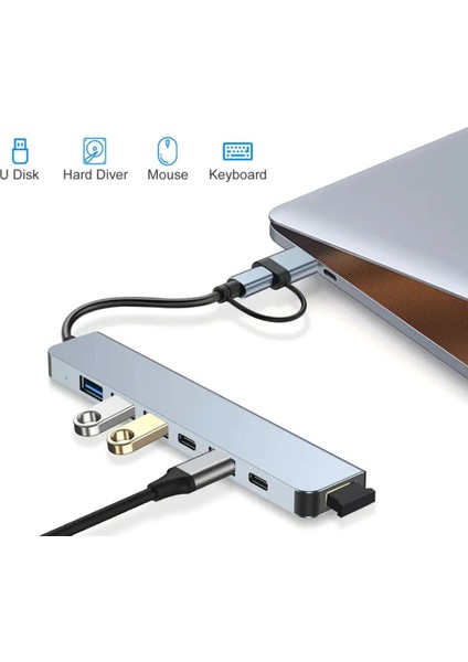 7 In 1 Usb/type-C Telefon Ipad-Pc ve Televizyonlar Şarj ,mause Klavye Uyumlu Veri Aktarımı Hub