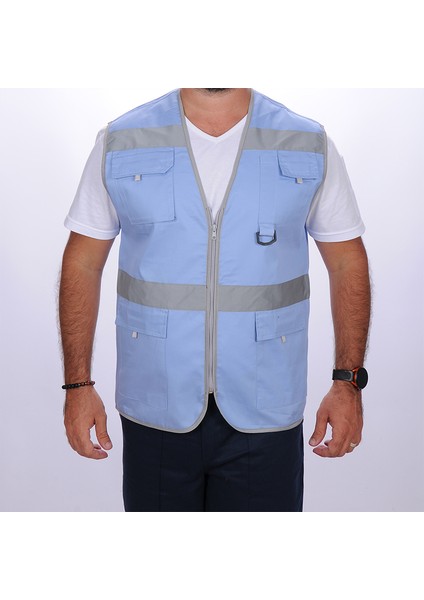 İşçi Çok Cepli Reflektörlü Alet Yeleği Mavi