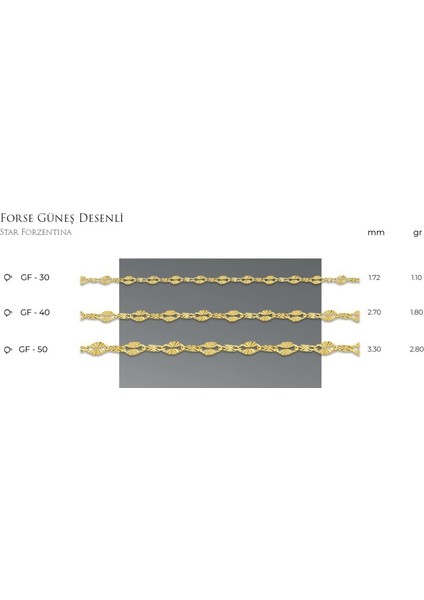 Mistik Silver Forse Güneş Desenli̇ - Star Forzentina -  14 Ayar Gerçek Altın Zincir Kolye - Kalınlık 2.70 mm (585 Damgalı)