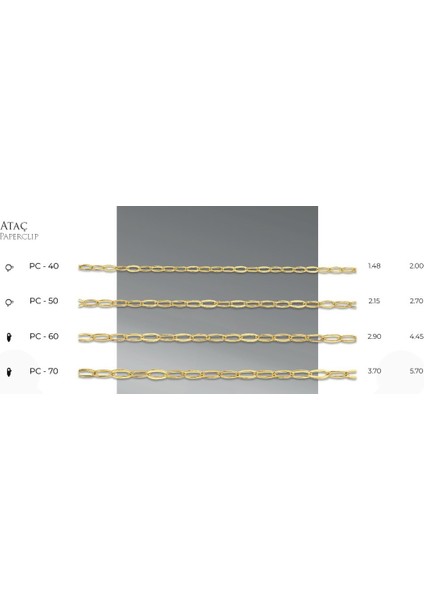 Ince Ataç - Paperclip - 14 Ayar Gerçek Altın Zincir Kolye - Kalınlık 2.15 mm (585 Damgalı)