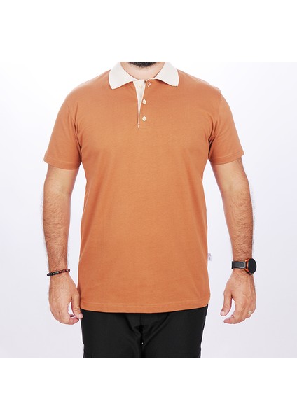 Polo Yaka Tişört Kahve-Bej Yakalı