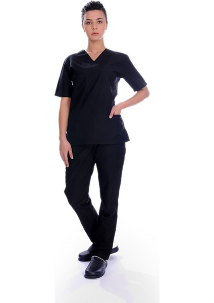 Kadın Muska Yaka Hemşire Forması Siyah