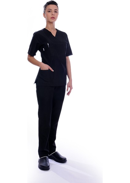Kadın Muska Yaka Hemşire Forması Siyah modelleri