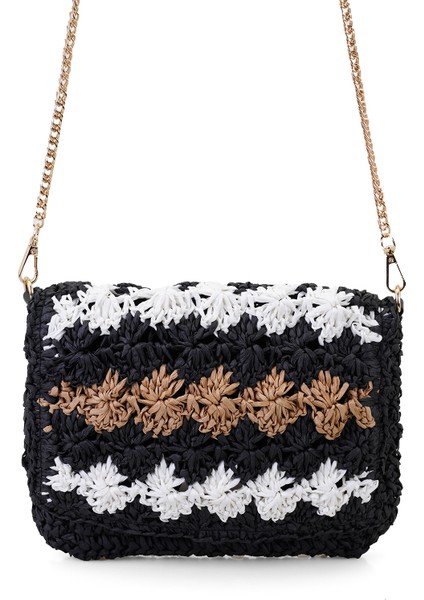 Alaina Siyah Kadın Hasır Omuz Çantası