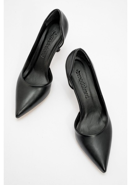 Kadın Sivri Burun Topuklu Ayakkabı Siyah Cilt indirimleri
