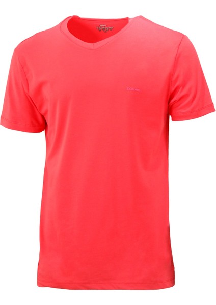 Erkek V Yaka Standart Fit Nar Çiçeği T-Shirt