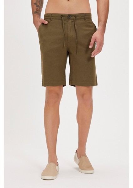 Lyne Haki Yandan Cepli Erkek Şort