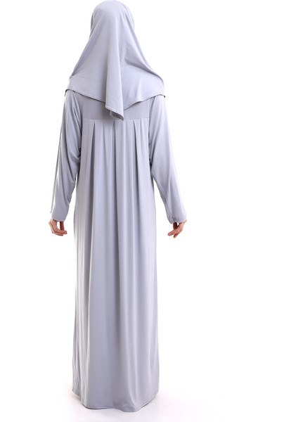 Tek Parça Pratik Başörtülü Robalı Namaz Elbisesi 8015 Gri