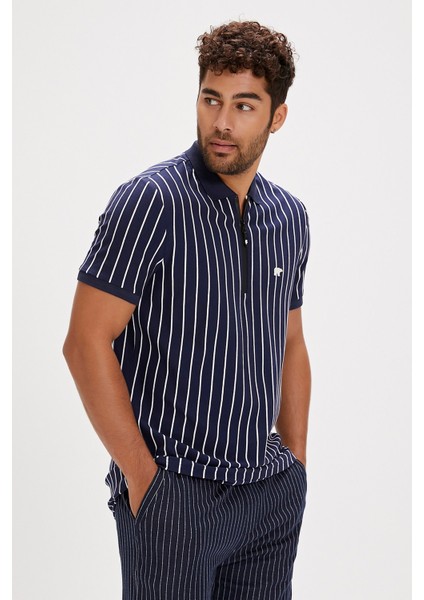 Theo Poloneck Lacivert Polo Yaka Fermuarlı Erkek Tişört fırsatları