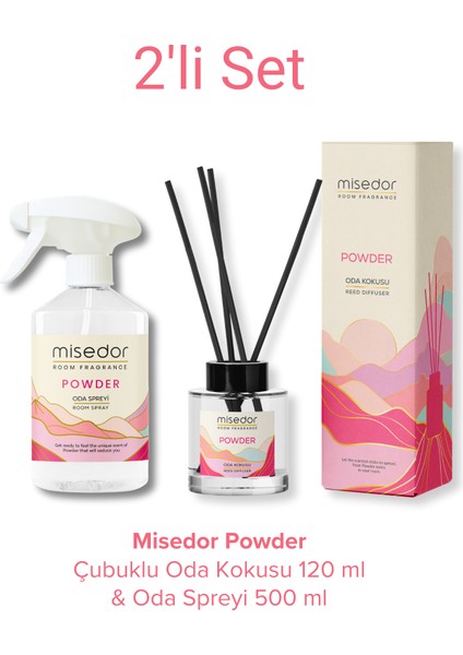 2 Li Set Powder Çubuklu Oda Kokusu 120 ml & Oda Spreyi 500 ml