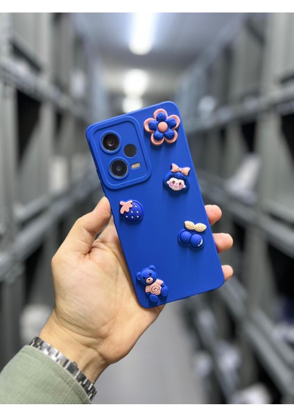 Vip Case Xiaomi Redmi Note 12 Pro 5g Çiçek Kiraz Ayıcıklı Desenli Şirin Mavi Kılıf