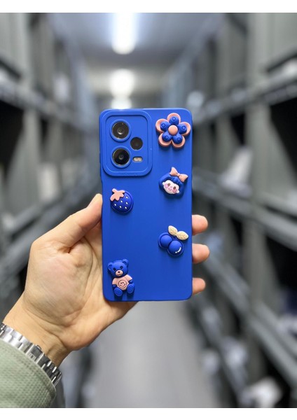 Vip Case Xiaomi Redmi Note 12 Pro 5g Çiçek Kiraz Ayıcıklı Desenli Şirin Mavi Kılıf