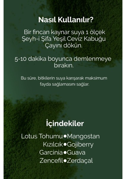 Yeşil Ceviz Kabuğu Ekstresi Içeren Karışık Bitki Tozu