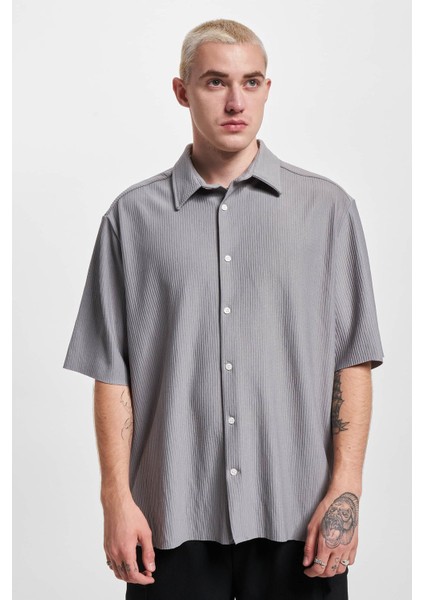 Erkek Onsboyy Rahat Kalıp Çizgili Kısa Kollu Gömlek 22025032 Gri modelleri