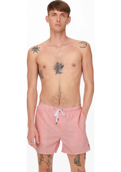 Erkek Onsted Çizgili Deniz Şortu 22021841 Pembe