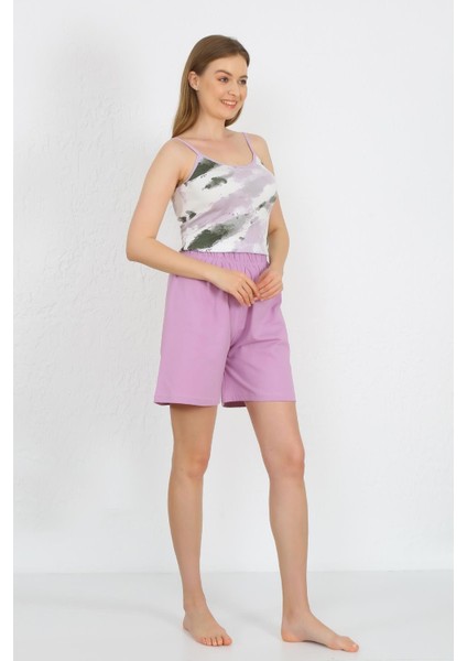 Kadın Ip Askılı Pamuk Penye Şortlu Takım Lila 3620 fiyatları