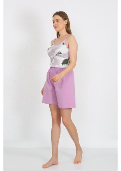 Kadın Ip Askılı Pamuk Penye Şortlu Takım Lila 3620 modelleri