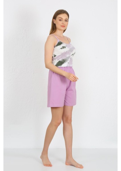 Kadın Ip Askılı Pamuk Penye Şortlu Takım Lila 3620 fırsatları
