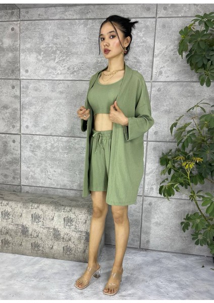 Bürümcük Kumaş Likralı 2'li Takım (Kimono - Şort)