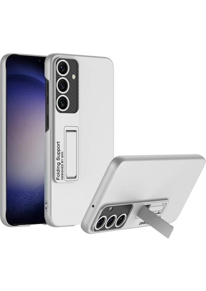 - Samsung Galaxy S24 - Kılıf Koruyucu Sert Standlı Ays Kapak - Gümüş