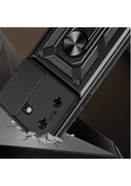 Tecno Pova 5 Uyumlu Cpt Kılıf Magnetik Standlı Kamera Korumalı Zore Sürgülü Vega Kapak-Siyah modelleri