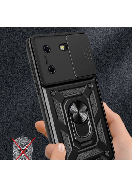 Tecno Pova 5 Uyumlu Cpt Kılıf Magnetik Standlı Kamera Korumalı Zore Sürgülü Vega Kapak-Siyah indirimleri