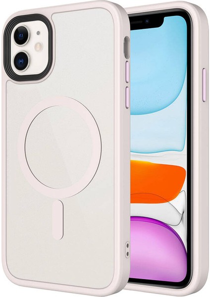 - Apple iPhone 11 - Kılıf Mat Arka Yüzey Wireless Şarj Özellikli Flet Magsafe Kapak - Pembe