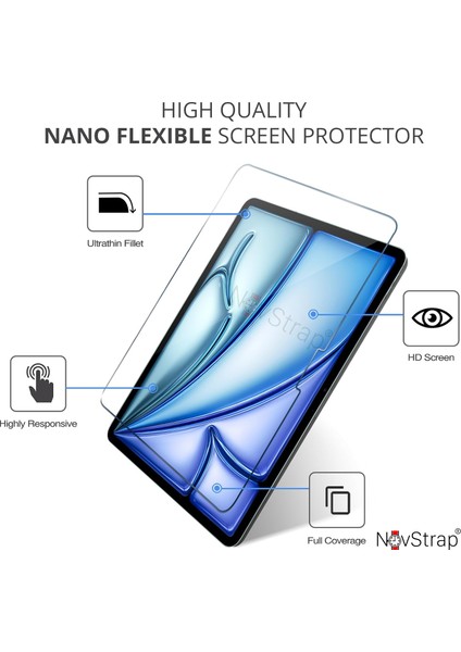 Novstrap Apple iPad Air 13 Inç 6. Nesil M2 2024 ile Uyumlu Nano Esnek Cam Ekran Koruyucu A2898 A2899