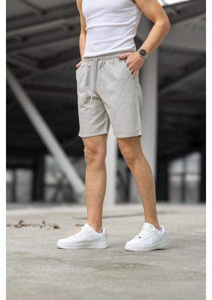 Erkek Regular Fit Cepli Kapri Şort - Beyaz
