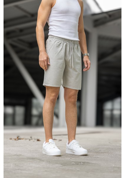 Erkek Regular Fit Cepli Kapri Şort - Beyaz