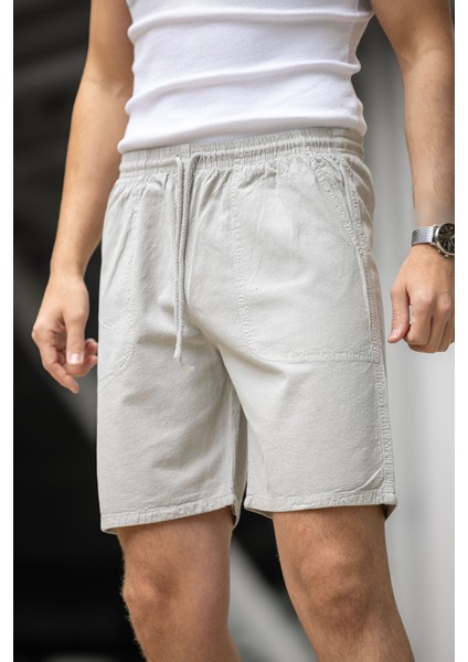 Erkek Regular Fit Cepli Kapri Şort - Beyaz