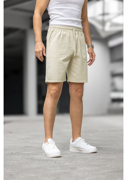 Erkek Regular Fit Cepli Kapri Şort - Bej
